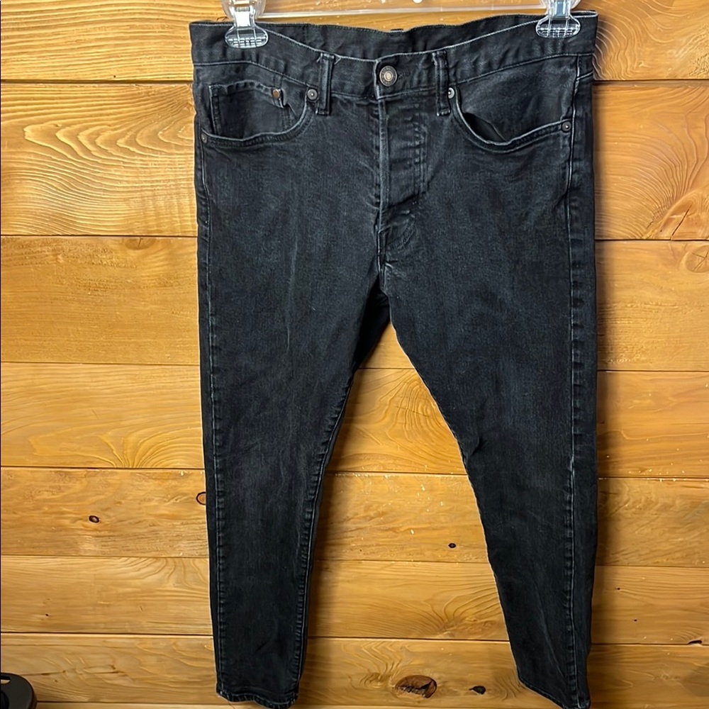 H&M Mens 31x30 Black Slim Straight 5 Pocket Design/Logo Denim Jeans Streetwear‎